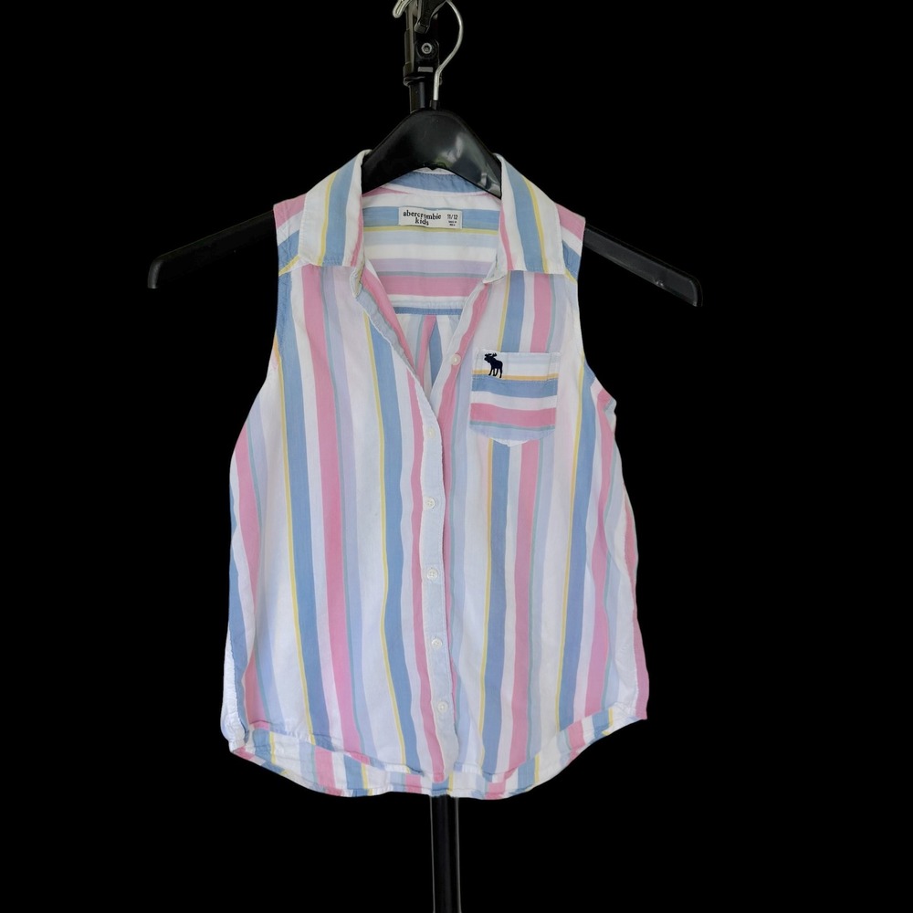 Y2K Abercrombie Girls Sleeveless Button Down Shirt Pink 11/12 Women's XXS
